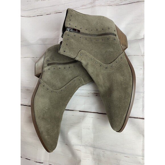Marc Fisher Suede Leather ankle bootie 10 Pointy Toe Western Gray Green Moss Zip - Picture 5 of 12